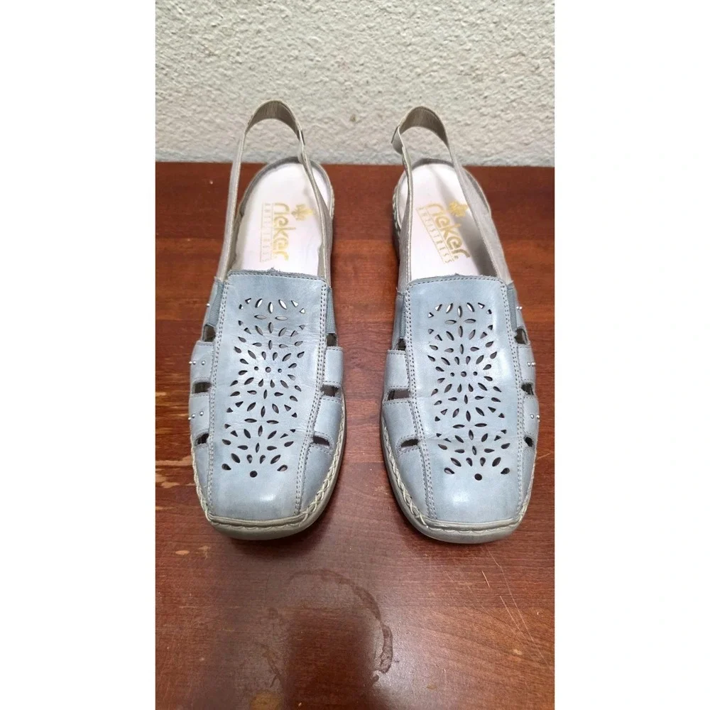 Rieker‎ Women's Light Blue Leather Slingback Grama Core Flats Cutout Design Size